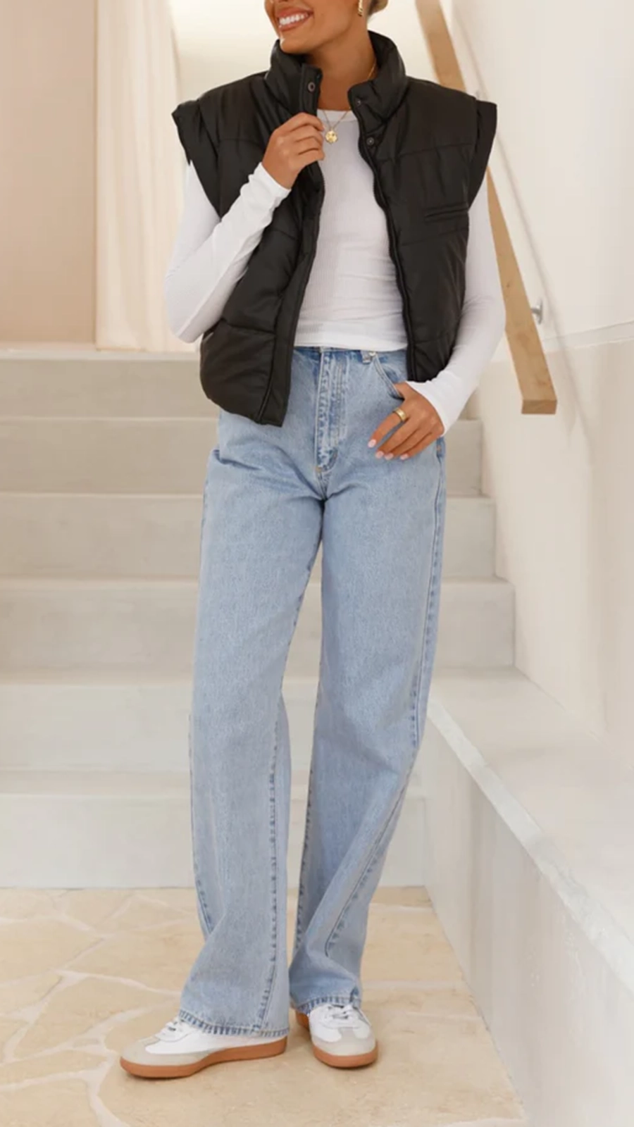 Odessa Cropped Puffer Vest - Black - Image 4