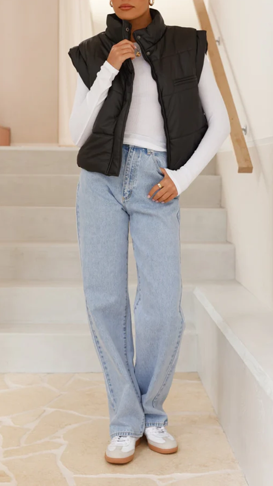 Odessa Cropped Puffer Vest - Black - Image 3